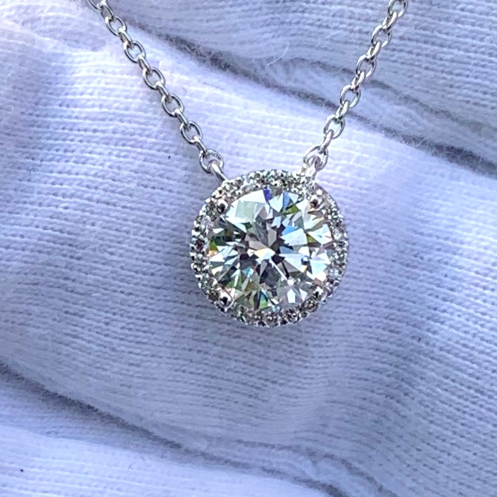 14k Halo Solitaire Necklace